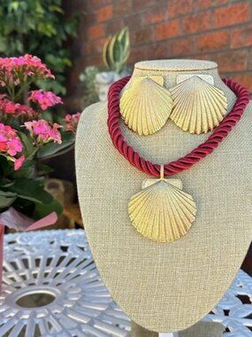Seashell Gold Red Rope Chain Earrings Necklace Earrings Set